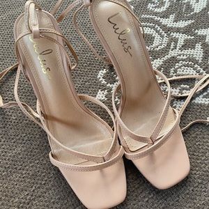 Lulu’s Nude Lace Up High Heels
